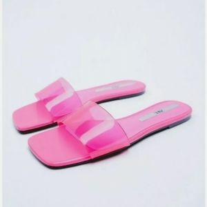 Zara Pink Vinyl Wide Strap Sandal Size 9 Eu40